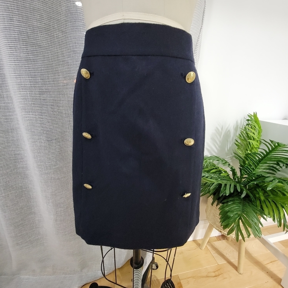 NAUTICA Navy blue Wool Blend Nautical Skirt Front Gold Buttons Size 6
